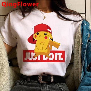 ✺Pokemon Pikachu top tees เสื้อยืดผู้หญิงคู่ casual plus ขนาดเสื้อยืดสีขาว tshirt เสื้อผ้า vintagekawaii