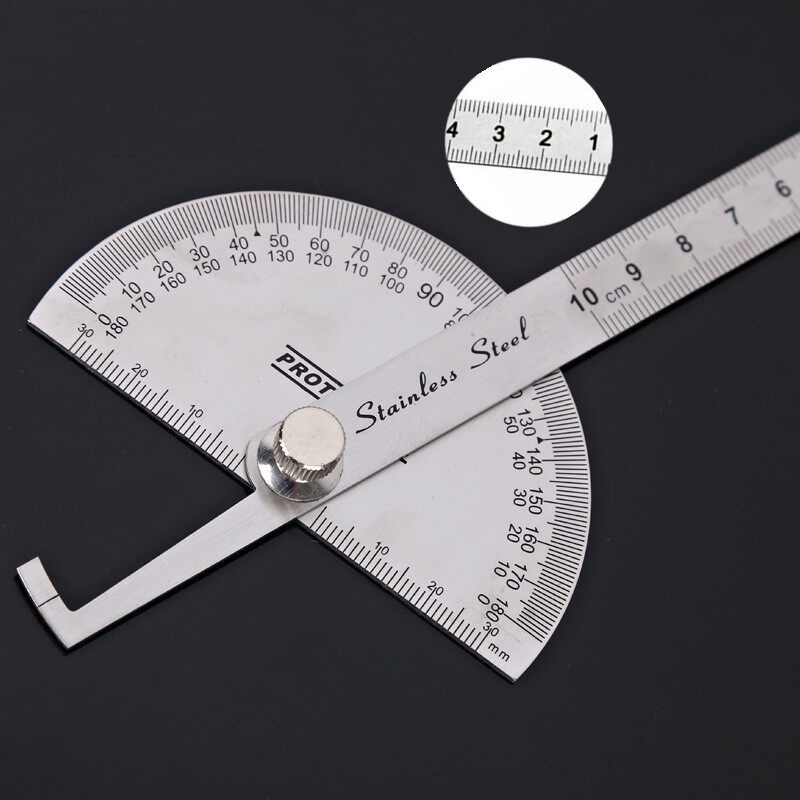 ไม้บบรทัดจานวัดองศา สเตนเลส 180องศามุม ไม้โปรแทรกเตอร์ ครึ่งวงกลม ขนาด 100 mm