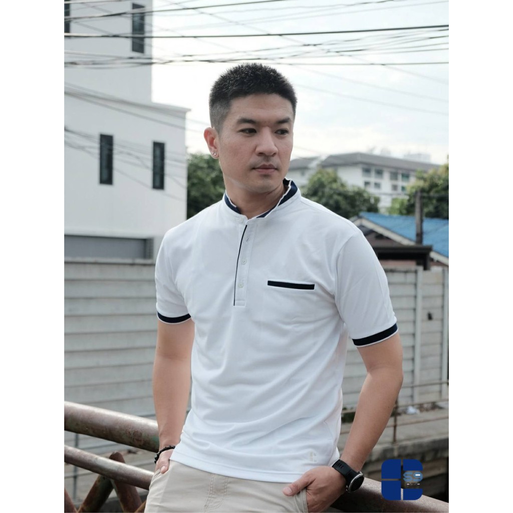เสื้อคอจีนผู้ชายแขนสั้น ยี่ห้อ C59 รหัส 076 เสื้อมีกระเป๋าแบบคอตั้งสำหรับใส่เที่ยวหรือใส่ทำงาน
