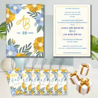 Wedding card การ์ดแต่งงาน พร้อมซอง การ์ดเชิญ ป้ายห้อยของชำร่วย ป้ายTag Thank you card แนวมินิมอล ดอกไม้น่ารักๆ