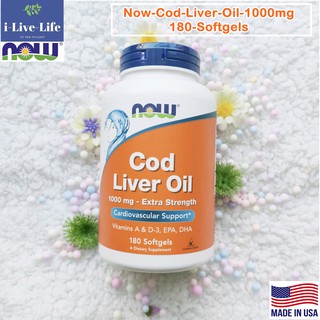 น้ำมันตับปลา Cod Liver Oil 1000mg 180 Softgels - Now Foods