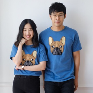 เสื้อยืด TShirt แขนสั้น งานปัก ลาย French Bulldog ผ้านิ่ม COTTON 100%