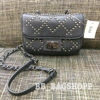 FOREVER21 STUDDED FAUX LEATHER CROSSBODY (Black) (Outlet)