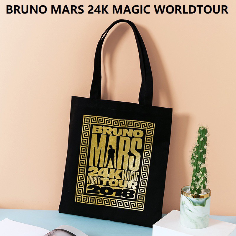 USA Singer Bruno Mars 24k Magic WordTour Golden Bling Bling กระเป๋าผ้าใบ