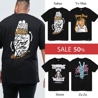 เสื้อ 3xl◆2.2 SALE  ® เสื้อไซส์ใหญ่ 3XL 4XL เสื้อยืดคนอ้วน ลาย Saban, Yo man, Zu (ลิขสิทธิ์แท้) ดำ เสื้อผ้าคนอ้วน ผู้ช