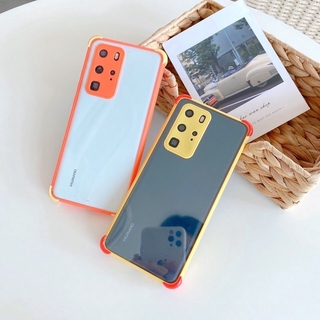 เคสโทรศัพท์มือถือ สีใส ขอบสี เรียบง่าย กันกระแทกสี่มุม สำหรับ HUAWEI P30 Huawei P40 Mate30 P30pro