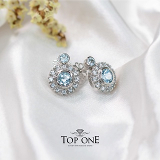 Top1Jewelry ต่างหูเงินแท้ พลอย Blue Topaz แท้