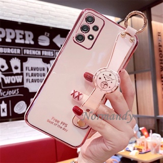 เคส Phone Case Samsung Galaxy A03S A52S A22 A32 A52 A72 4G 5G New Fashion Electroplating Casing Tpu Softcase with Wristband เคสโทรศัพท์