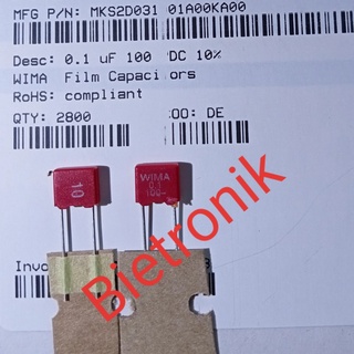 ตัวเก็บประจุฟิล์ม 100nF 100v10% MKS2D031001A00ka00 WIMA ของแท้