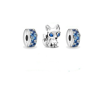 Pandora  silver  charm&amp; clip**เซ็ทจิ้งจอกสีน้ำเงิน