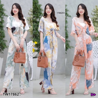 PP17862 Set 2 ชิ้น เสื้อแขนสั้นผูกโบว์ด้านหน้า + กางเกงขายาว ..