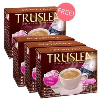 ﻿Truslen Coffee Plus Collagen Instant Coffee Mix Powder กาแฟไขมันต่ำ ไม่มีน้ำตาล ผสมคอลลาเจน 16g. x10ซอง (3กล่อง+แถม1)