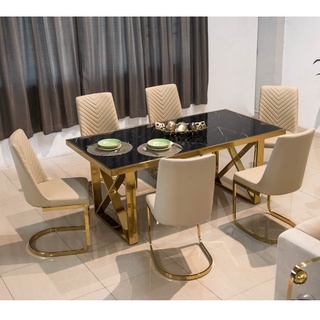 ชุดโต๊ะกินข้าวสแตนเลสชุบสีทอง หรูหรา สไตล์ luxury พร้อมส่งทันที!!