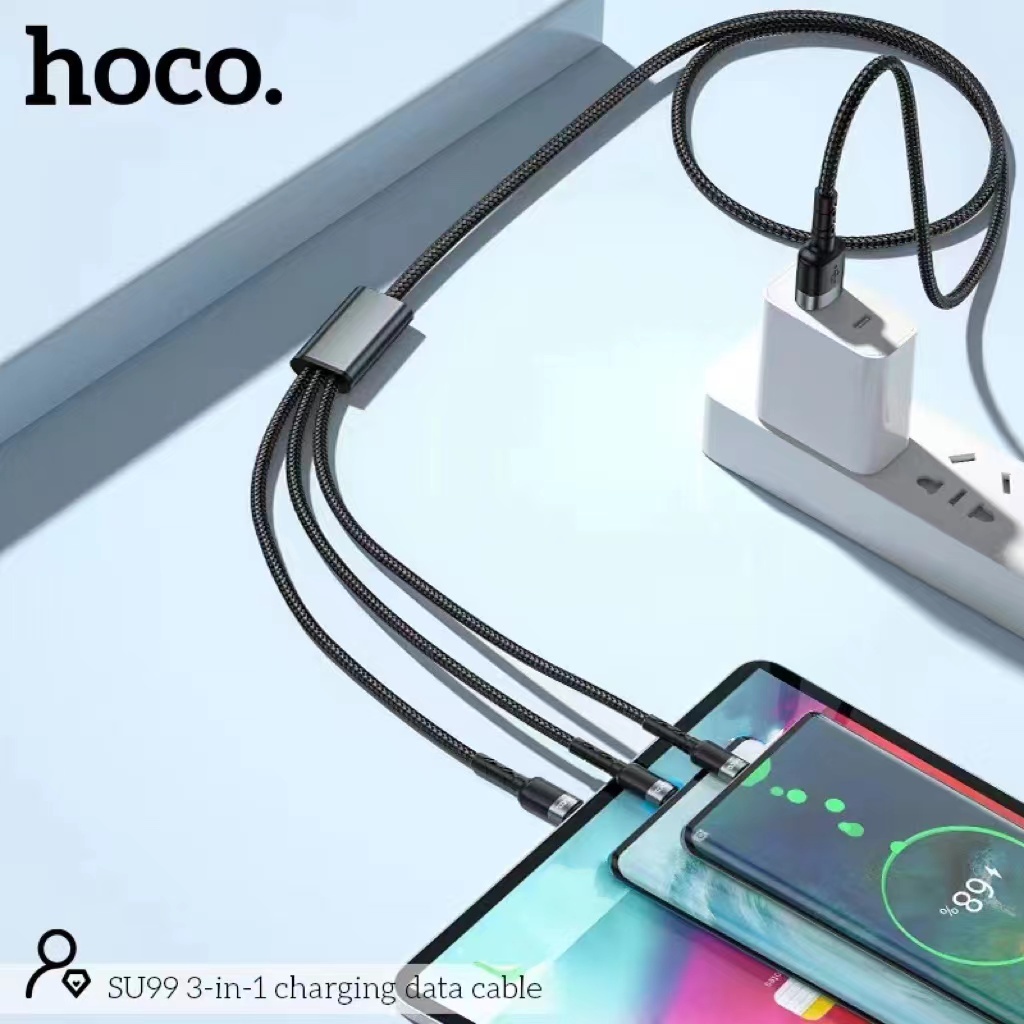 HOCO SU99 สายเคเบิลข้อมูลถักไนลอนแบบหลายหัว 3 in 1 1เมตร type C+L+micro  2.4A สายชาร์จเร็ว - รูปที่ 5