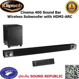 Klipsch Cinema 400 Sound Bar + 8" Wireless Subwoofer with HDMI-ARC