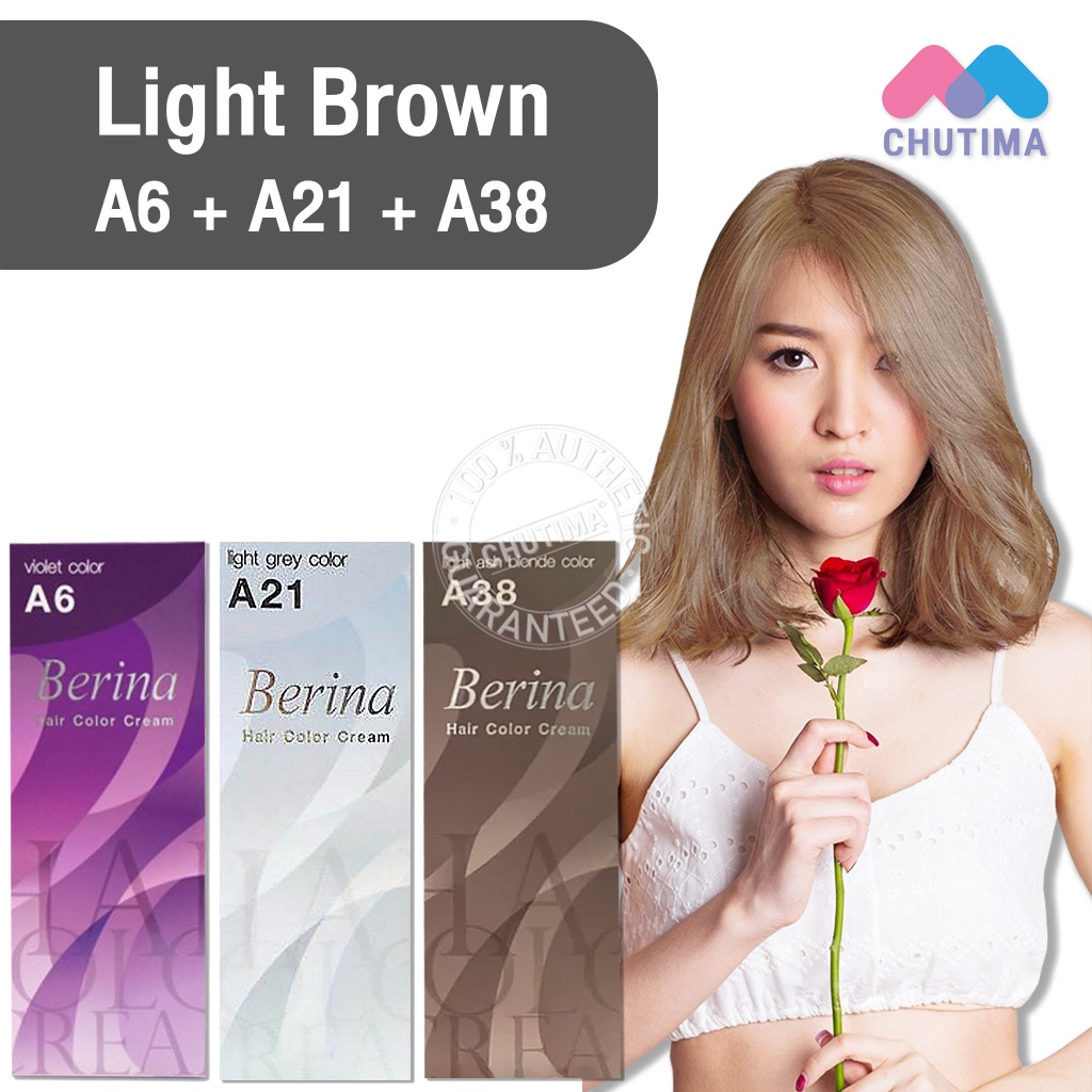 สีผมแฟชั่น เซตสีผม เบอริน่า สีน้ำตาลสว่าง Berina Hair Color Set A6+A21+A38 Light Brown