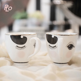 Miss etoile Coffee Mug ceramic Open &amp; Close eyes : CM088 | แก้วเซรามิคสำหรับใส่กาแฟและเครื่องดื่ม ลายสวยๆน่ารักๆ