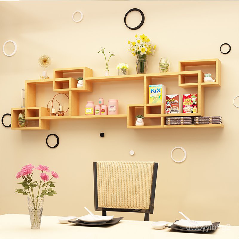 Solid Wood Wall Shelf Wall Hanging Bedroom Wall Decoration Punch Free Living Room Sofa Background Wall Tv Wall Closet Uz Shopee Thailand