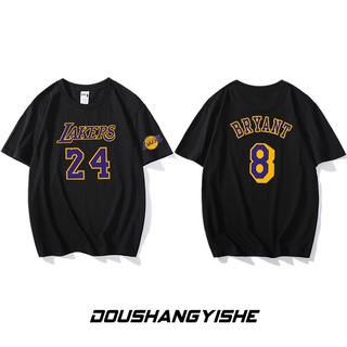 Lakers Kobe No. 24 jersey แขนสั้นผู้ชายสีดำ Mamba บาสเกตบอลกีฬาเสื้อยืดที่ระลึกหลวมชุดฝึกซ้อม