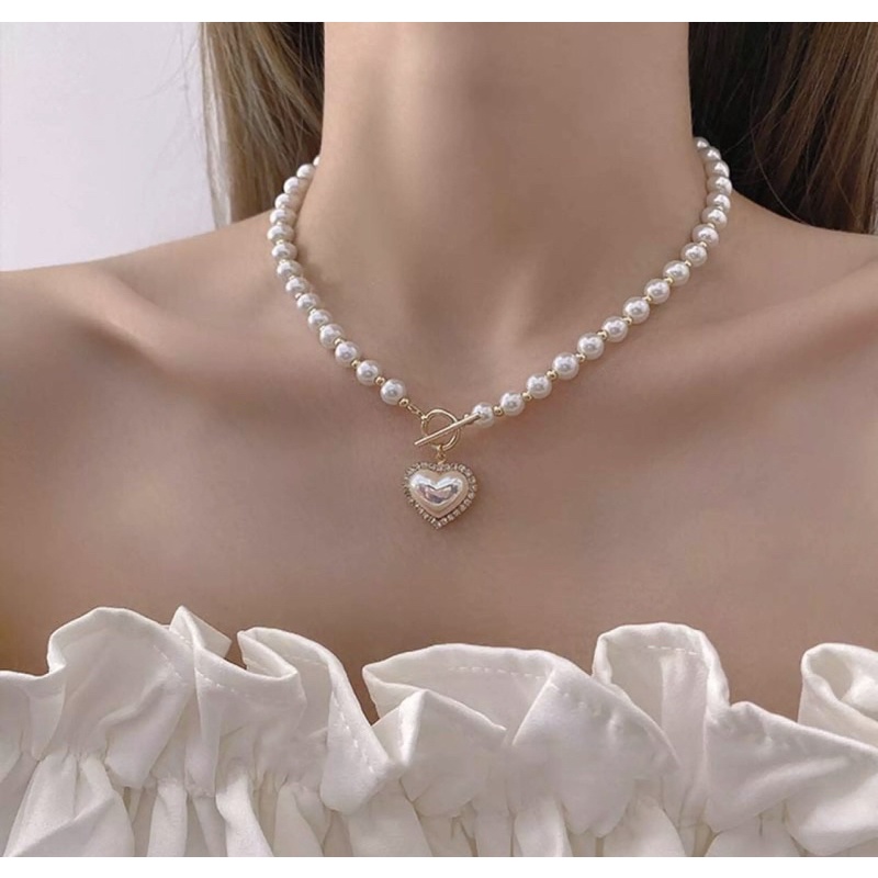 สร้อยมุกจี้หัวใจ สินค้าพร้อมส่ง