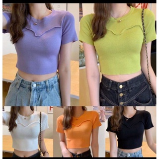 เสื้อคอกลมแขนสั้น ไหมพรมดำ