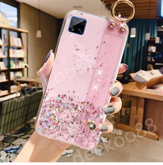 เคสโทรศัพท์ Samsung Galaxy A12 A02S A42 5G Casing Bling Clear Star Space TPU Softcase with Wrist band Back Cover Phone Case for Samsung A12 เคส