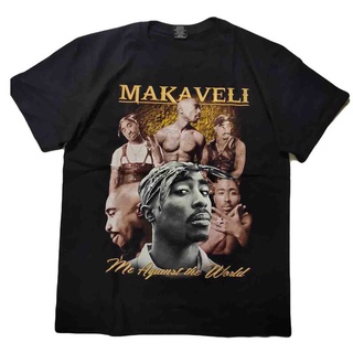 คอตต้อนคอกลม✒เสื้อวง 2Pac Makaveli  Hip Hop เสื้อยืดวง 2Pac TupacS-5XL