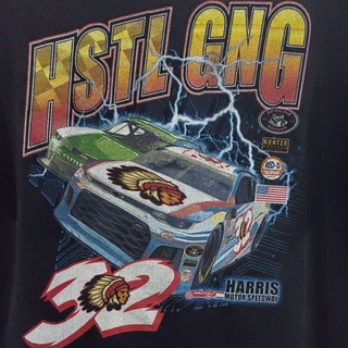เสื้อยืดมือสอง VTG Usa Hustle Gang กลุ่มวงดนตรี Rapper X ลายรถ NASCAR Harris Moto Speedway (หายาก) Size L.อก22/ยาว28