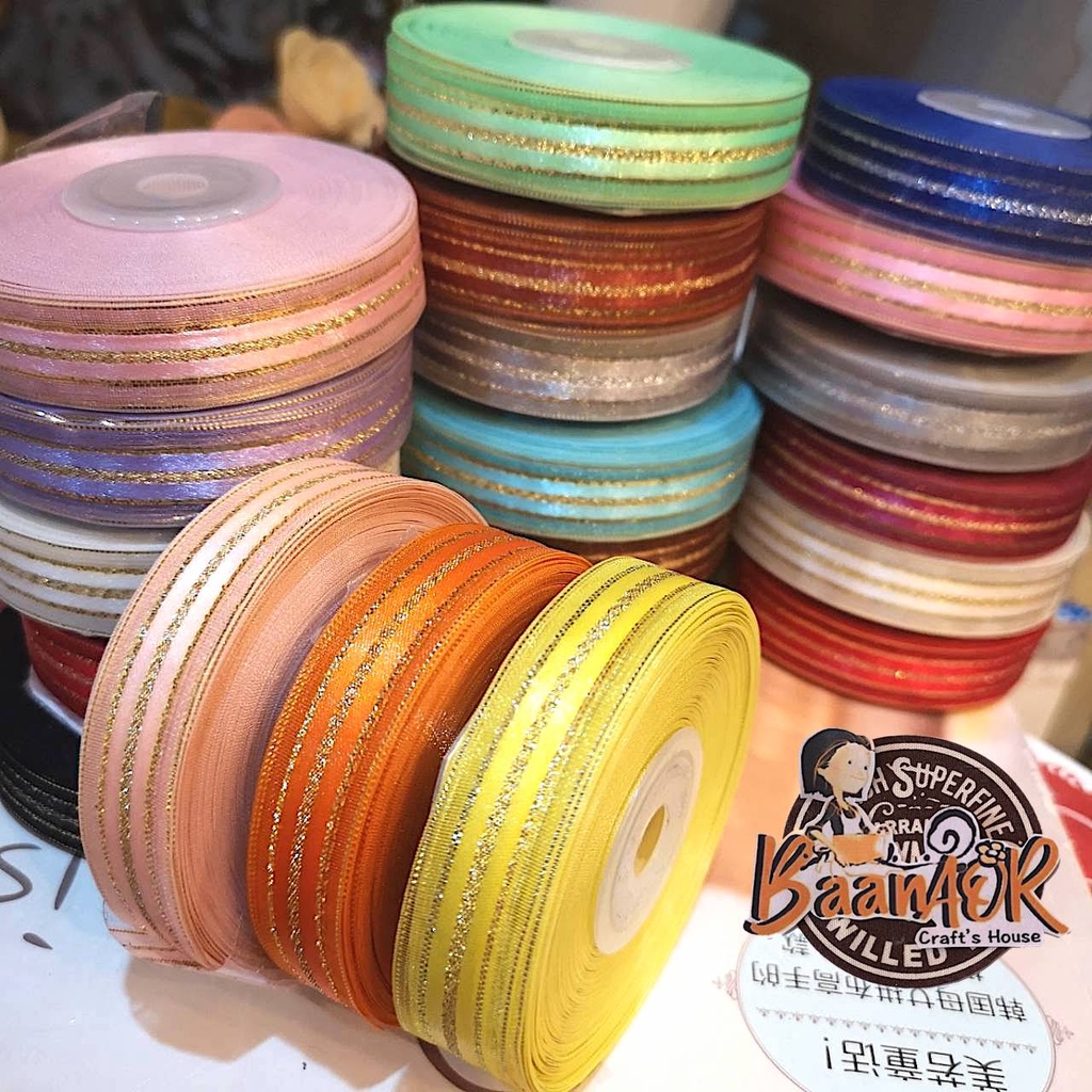 16mm ริบบิ้น ผ้าแก้ว ขอบทอง 4 ชั้น ขนาดเล็ก กว้าง 16 มิลลิเมตร  (แบ่งตัดจำนวน 1 เส้น) มีหลายสีให้เลือก Ribbon for DIY ราคา ถูกที่สุด ดีลบีเคเค แกลเลอรีภาพที่ 3