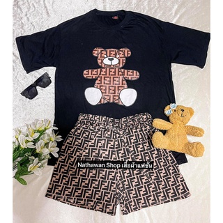 🧸 เซ็ตเสื้อหมี FF โอเวอร์ไซต์ ใหญ่โต กางเกงเอวสม็อค🧸