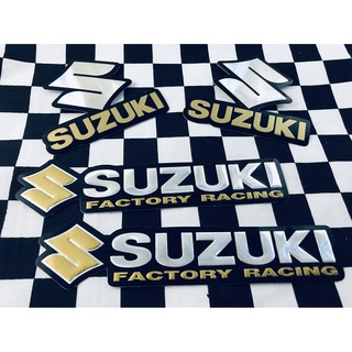 สติ๊กเกอร์ Suzuki Sticker Racing สีทอง สติกเกอร์ [4ชิ้น] ซูซูกิ แต่งรถ ติดรถ โลโก้ Logo 3D ตัวนูน สะท้อนแสง มอเตอร์ไซค์