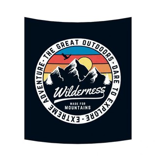 ผ้าประดับแนวแคมปิ้ง ลาย Wilderness กลม ผ้าพื้นสีน้ำเงิน