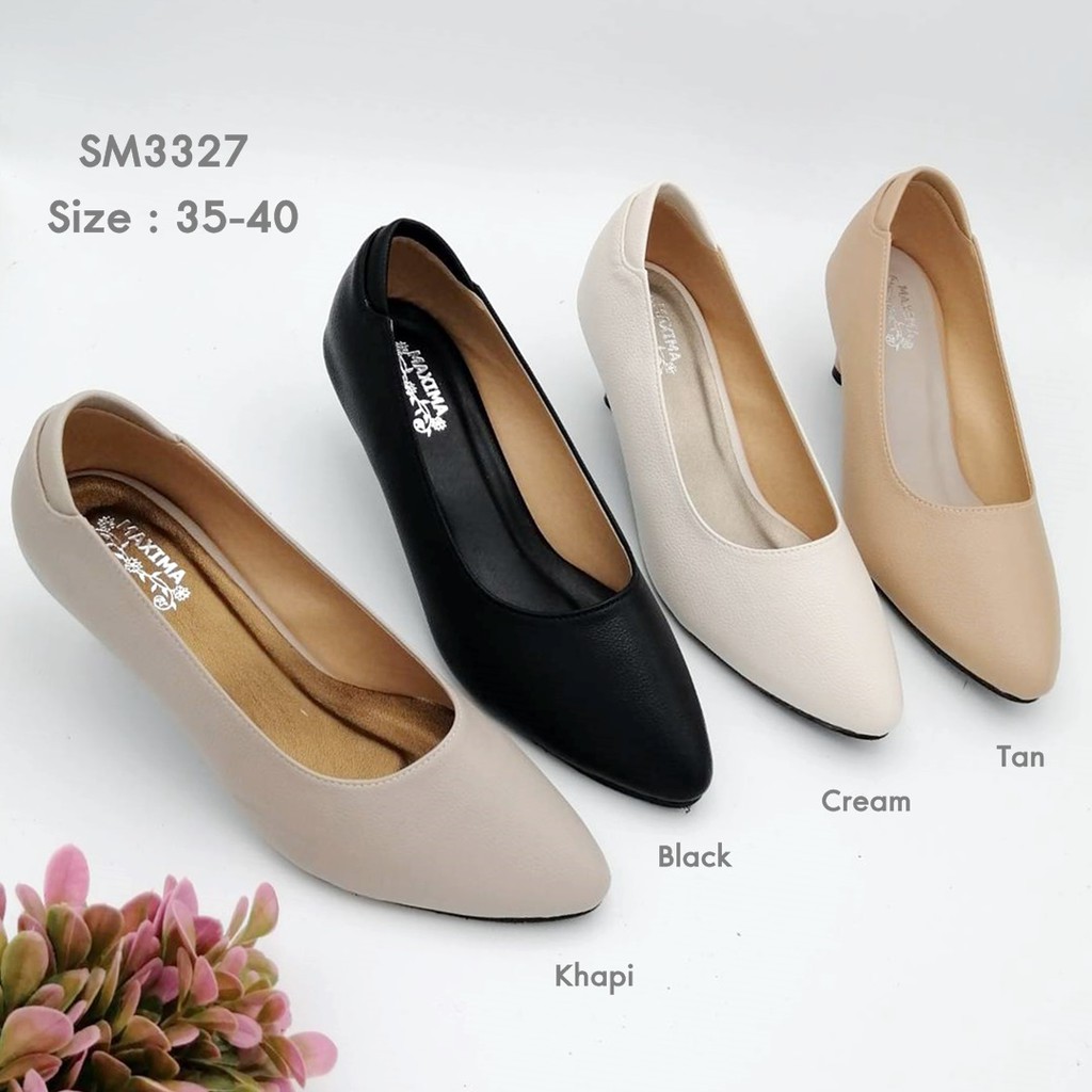 prettycomfort รองเท้าคัทชู ผู้หญิง ทรงหัวแหลม สูง2นิ้ว ส้นกันลื่นตอกมือ หนังพียู นิ่มใส่สบาย SM3327