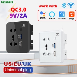 ซ็อกเก็ตติดผนังอัจฉริยะ Wifi 10A ปลั๊ก UK พร้อมพอร์ต USB คู่ รองรับ QC3.0 ชาร์จเร็ว Tuya Google Alexa