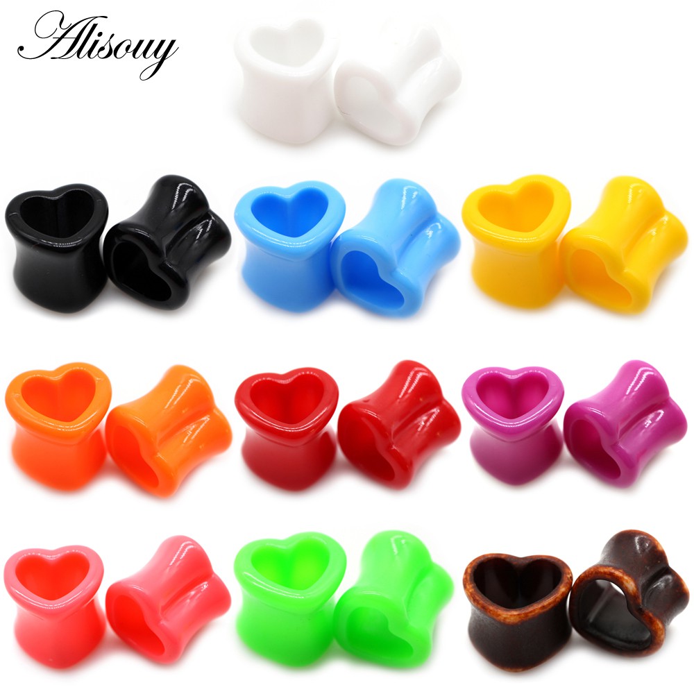 Alisouy 2 ชิ้น 4 มม.-25 มม. สีขาว สีดํา สีน้ําตาล หัวใจ อะคริลิค ปลั๊กอุโมงค์ ยืดเนื้อ เกจขยาย เจาะร่างกาย เครื่องประดับ ราคา ถูกที่สุด ดีลบีเคเค แกลเลอรีภาพที่ 2