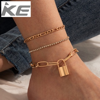 Set Anklet Full Diamond Simple Thick Chain Metal Lock Anklet 3-Piece Set for girls for women l