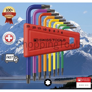 PB Swiss Tools ประแจหัวดาวชุด TORX สีรุ้ง แบบสั้น รุ่น PB 410.H 6-25 RB (8 ตัว/ชุด) เบอร์ T6-T25