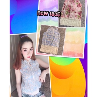เสื้อแขนกุดผ้าชีฟองลายดอกตัดต่อผ้าลูกไม้ น่ารักมากค่ะชุดนี้