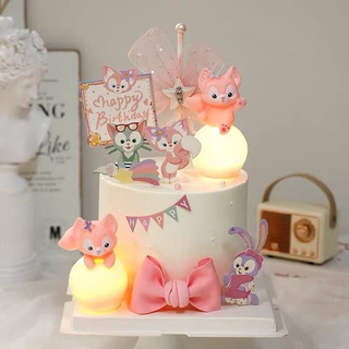 LED Little Fox Cake Decorating Ornament Pink Light Ball Little Fox Birthday Cake Gift Little Fox Cake Decorating Paper Card Set