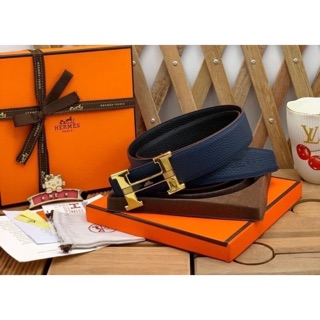 Hermes belt 40 mm hi-end (box set ) หนังแท้ สามารถเลือกหัวและสีสายแมทกันเองได้💎✔️สลับใช้ได้ 2ด้าน💥