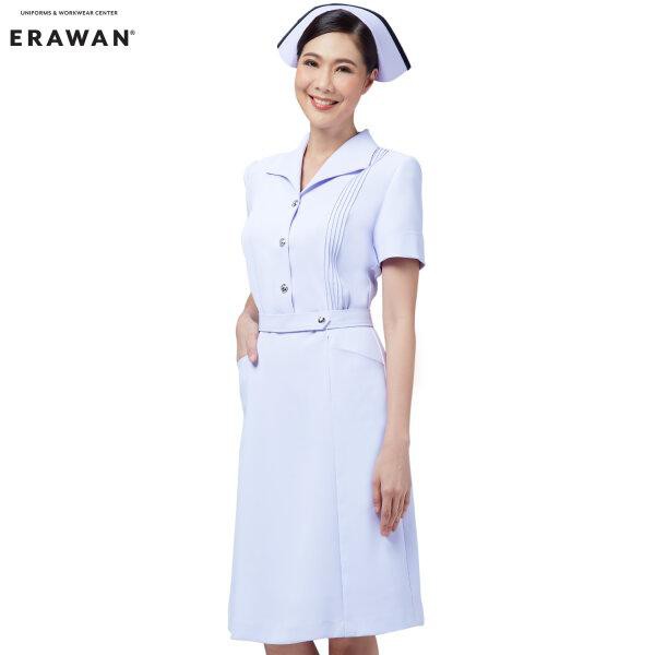 Uniformthaiwacoal ชุดแซกพยาบาลปกปีกนกแขนสั้น ตีเกล็ด FXW011 ผ้า Nursy สีขาวโอโม่ [สังกัดกรุงเทพมหานคร]