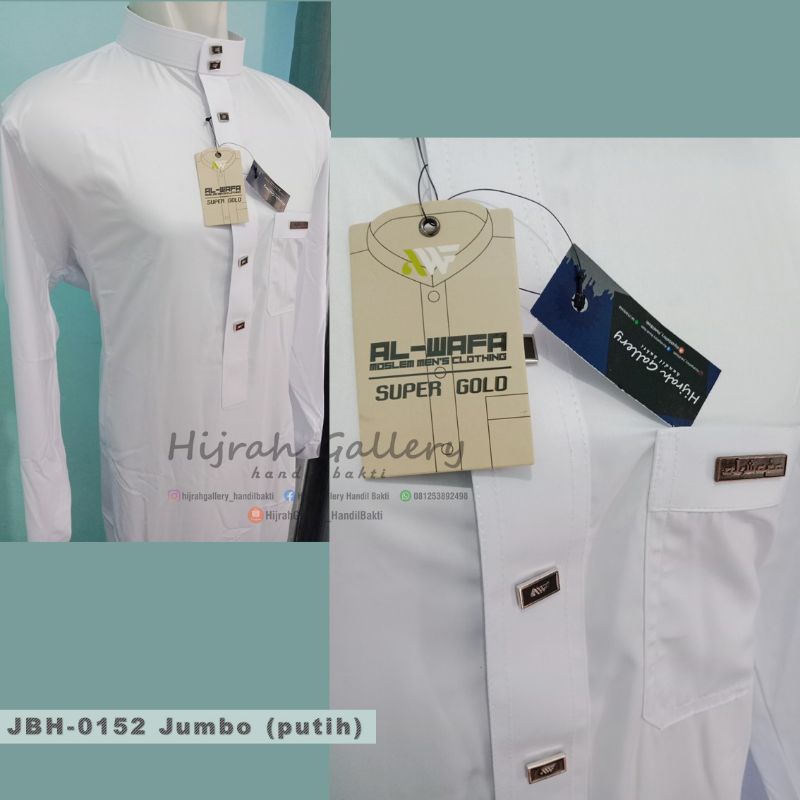 Putih ชุดเดรสมุสลิมชายเสื้อคลุมสีขาว Al Wafa Jumbo