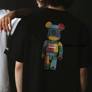 พร้อมส่ง เสื้อยืดแขนสั้น ผ้าฝ้ายแท้ 100% พิมพ์ลายหมี Violent x atmos x BE @ RBRICK