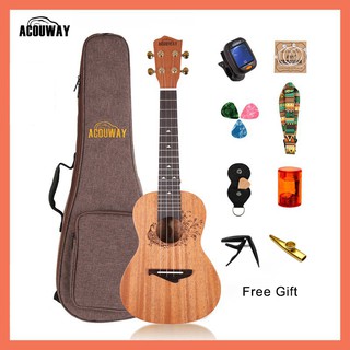 Acouway 21" Soprano 24" concert 26" inch Ukulele uke small guitar mahogany top Japan carbon string 18:1 machine head