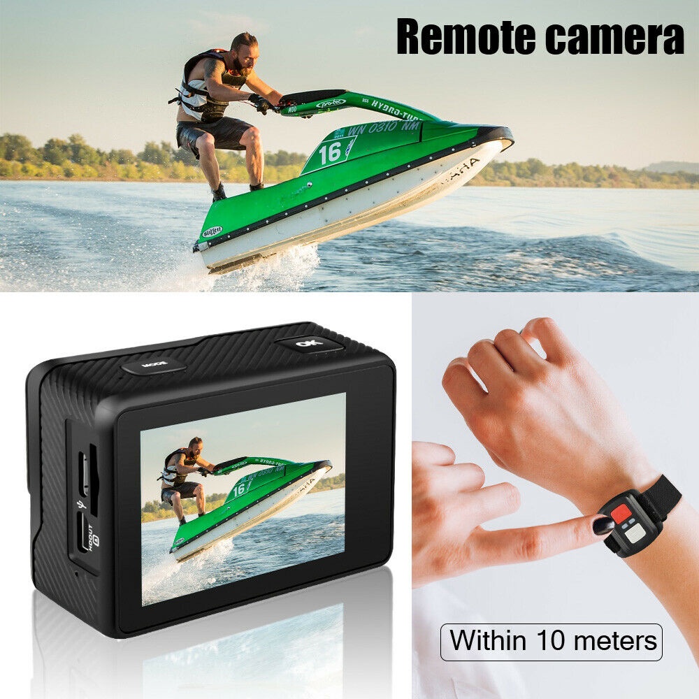 Nanotech กล้องกันน้ำ ถ่ายใต้น้ำ พร้อมรีโมท ระบบกันสั่นครบ 4K Ultra HD waterproof WIFI แถมฟรี ไมค์และรีโมท - สีดำ 4K