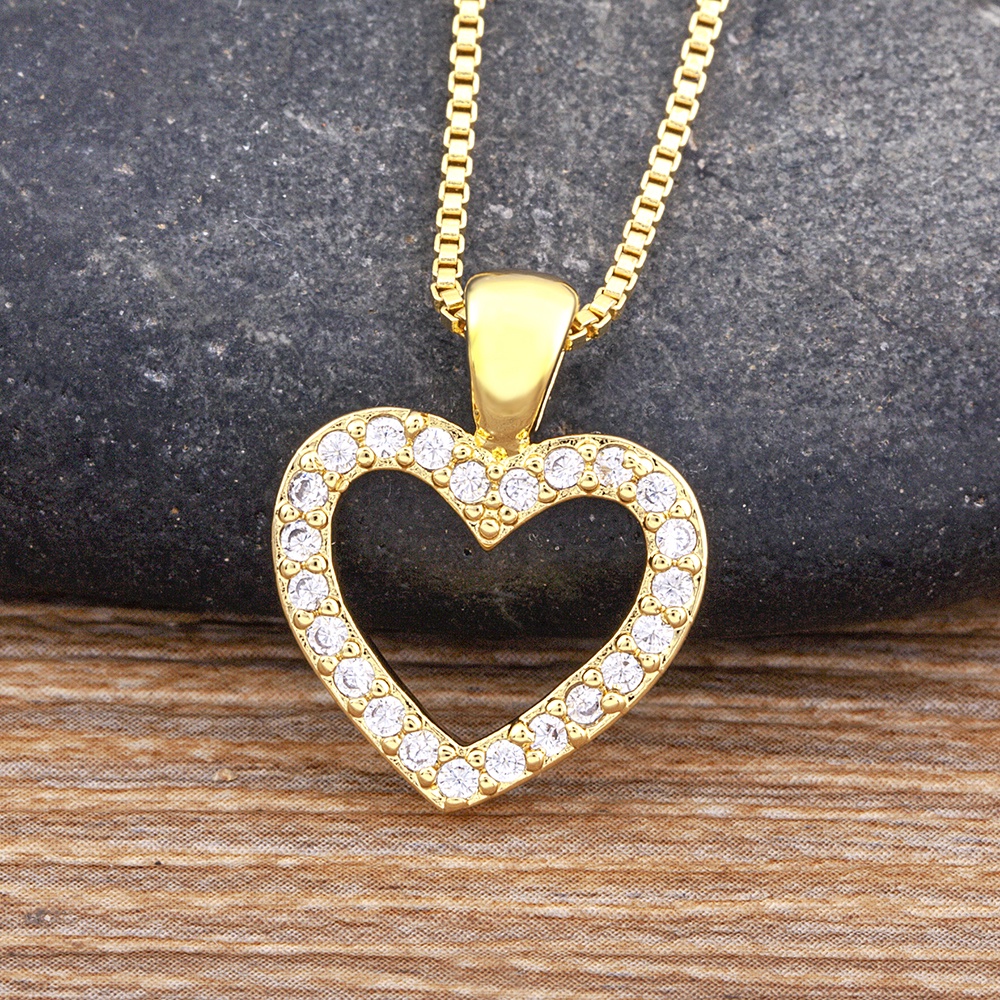 คลาสสิกรูปหัวใจฝัง Rhinestone ทองชุบจี ้ ทองแดงเพทายสร ้ อยคอผู ้ หญิง Charm เครื ่ องประดับ