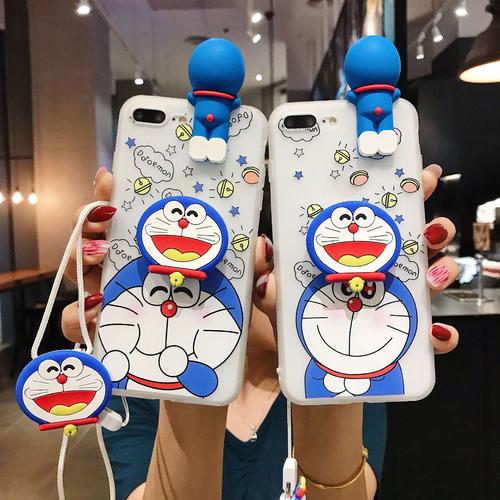 เคส Samsung J8 J7 J6 J6+ J5 J4 J4+ J2 A9 A7 A6 A6+ M31 M30S M21 S10 Plus Note 9 8 Pro Plus Prime 2018 2019 2020 White transparent Cute Doraemon Soft TPU Case + Cartoon Stand + Lanyard