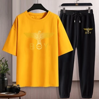 #D218+CKH218Bชุดเซ็ทเสื้อยืดแขนสั้น+กางเกงขายาว.ลายสวยแฟชั่งนานาชาติ.มีหลายสีหลายไซสีเลือกได้(S-3XL)ใส่ได้ทั้งชายและหญิง