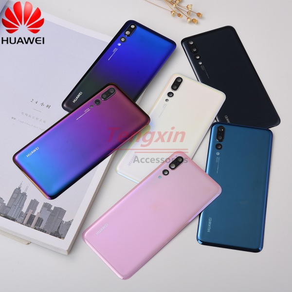 Huawei P20 Pro P 20 แบตเตอรี่ฝาหลังกระจกด้านหลังประตูแผงสําหรับ P20pro ฝาหลังแบตเตอรี่พร้อมกล้อง Len