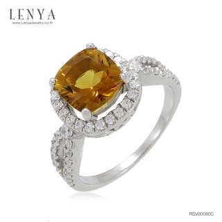 LenYa Jewelry แหวนพลอยซิทริน(Citrine)  ชูช่อสวยงามด้วยบ่าข้างประดับเพชร DiamondLike บนตัวเรือนเงินแท้ชุบทองคำขาว